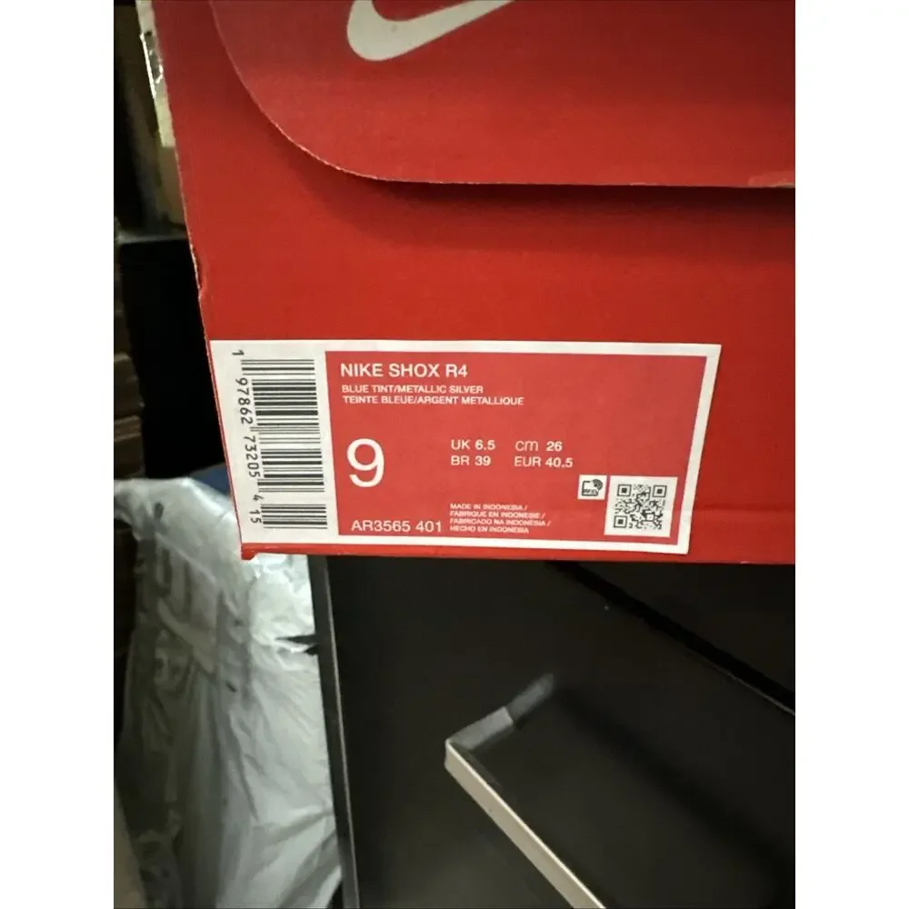 New Women's Size 9 Nike Shox R4 Blue Tint Orange AR3565-401